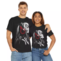 Camiseta de diseño gráfico de chica de Anime con auriculares para hombre, 100% algodón, estampado elegante y de moda