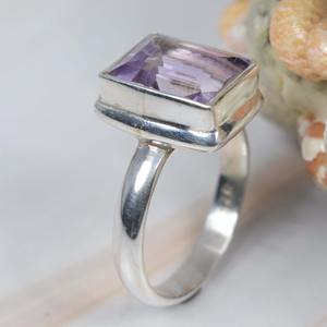Natural Purple Amethyst Bezel Setting 925 Sterling Silver Rectangle Shape Faceted <b>Customized</b> Logo Gift Ladies Engagement <b>Ring</b> - Product Image 3