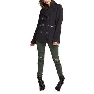 Cappotto Invernale Reversibile Impermeabile Maralyn Me per Ragazze, Modello Double-Breasted Peacoat Nero, Taglia X-Large Plus Size, Tessuto Tinto - Product Image 1