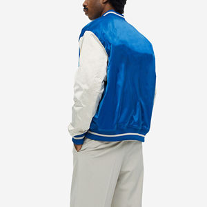Veste bomber de baseball entièrement personnalisée en polyester, style vintage des années 80, en satin côtelé, avec poignets élastiques, pour hommes, fabrication OEM - Product Image 2