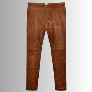 Pantalon vintage en cuir matelassé pour homme, motif droit, taille moyenne, fermeture boutonnée, style streetwear pour garçon - Product Image 3