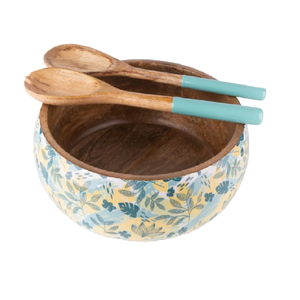 Cuenco redondo de madera natural con decoración con estampado de flores Vintage para servir ensaladas y arroz Artículos para el hogar elegantes para fiestas - Product Image 6