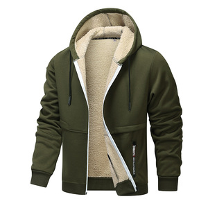 Venta al por mayor nuevos hombres deportivos otoño cremallera invierno con capucha chaquetas de lana Casual Color sólido espesar cálido HoodiesDDP envío - Product Image 3