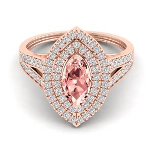 แหวนเพชรพลอยมอร์แกไนต์ทรงมาร์ควิส 1 กะรัต ทำด้วยมือจาก REYES ทองคำแท้ 14K พร้อมเพชรแท้รับรองโดย IGI เครื่องประดับชั้นดีสำหรับผู้หญิง - Product Image 5