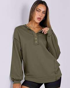 Sudadera Holgada con Capucha para Mujer, Color Verde Oliva, Manga Larga, Suave, Informal, Cómoda, Ajuste Holgado, Uso Diario, Personalizable - Product Image 1