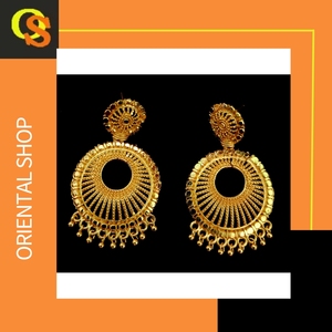 Boucles d'oreilles en vrac serties de boucles d'oreilles Jhumka en plaqué or 22CT de conception traditionnelle bijoux pour femmes portés par les exportateurs - Product Image 4