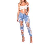 Nouvelle Arrivée 2026 – Jean Femme Taille Haute Coupe Droite Décontracté Sexy Respirant Écologique Uni Effet Délavé Denim Déchiré Coupe Skinny