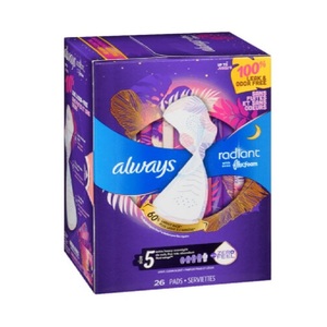 Mejor Precio Siempre: Toallas Sanitarias Always Radiant con Alas, Talla 5, Extra Pesadas para la Noche, Paquete de 26 Unidades, en Oferta, FlexFoam, Suministro al por Mayor - Product Image 2