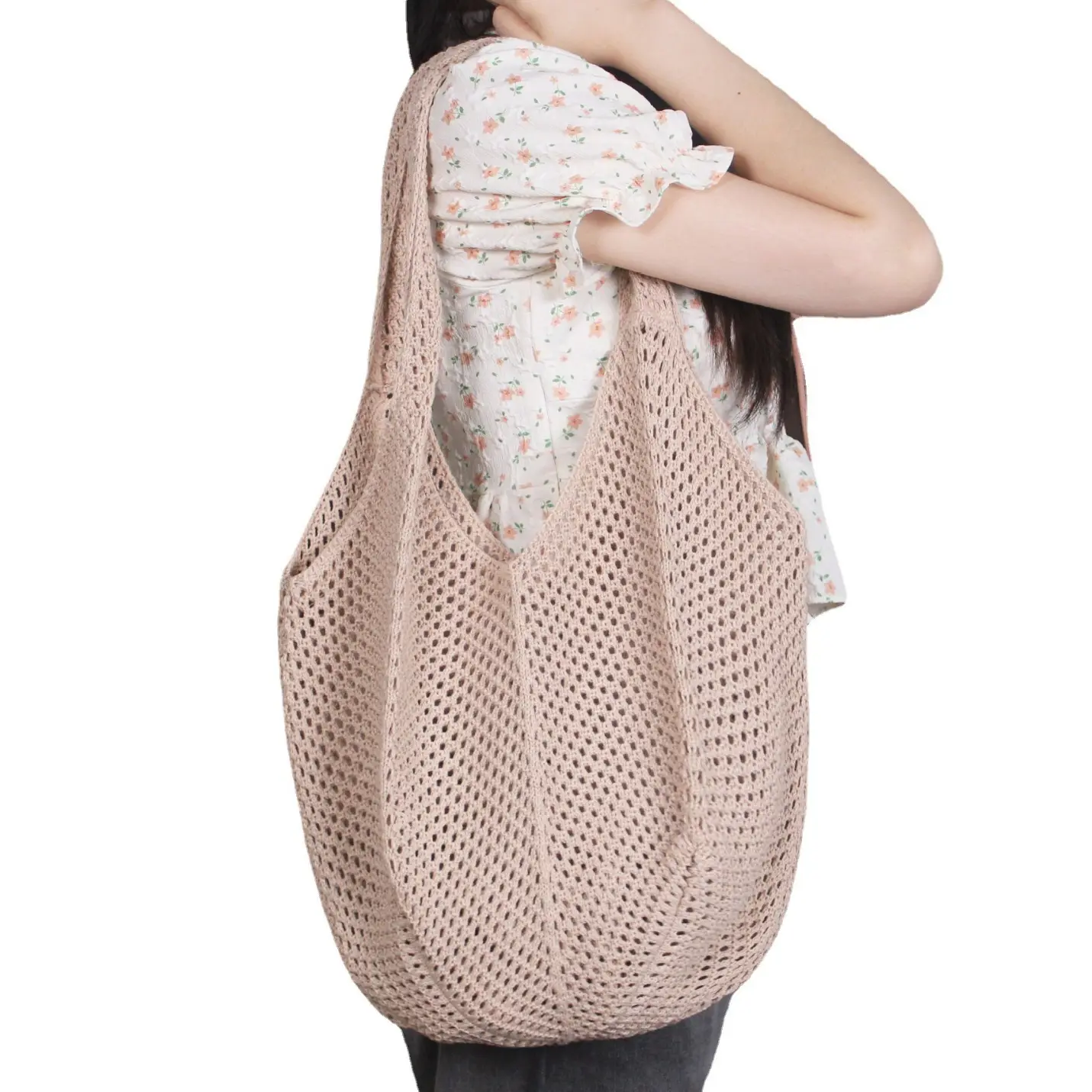 Wholesale Eco-Friendly Retro Boho Handbag Woven Shoulder Bag Large Capacity Reusable Knitted Beach Shopping Bag