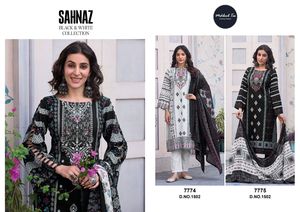 Luxury Lawn Self Embroidered Black & <b>White</b> Shalwar Kameez Set With Semi-Lawn Bottom & <b>Chiffon</b> Dupatta - Product Image 6