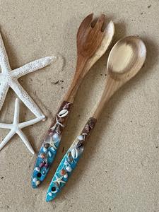 Hand Painted Wooden Spoon Fork <b>Salad</b> <b>Server</b> Cutlery Designer Tableware <b>Salad</b> Serving Tool Customizable logo Utensils for Kitchen - Product Image 4