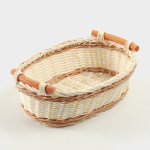 Cesta de Almacenamiento Ovalada de Bambú Tejida a Mano con Asas de Madera, Natural y Ecológica - Product Image 1