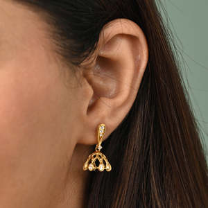 NOVAMART Fine Premium 925 <b>Silver</b> Drop and <b>Chandelier</b> Jhumki & Jhumka Earrings Gold Plated with Diamond for Women Weddings Wholes - Product Image 4