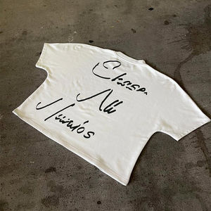 Camiseta de Hombre 100% Algodón Personalizable Transpirable con Estampado DTG y Serigrafía de Letras 300Gsm Cuello Redondo Grueso de Gran Peso Estilo Oversize Holgado - Product Image 4