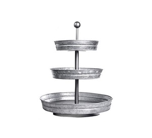 Soporte de pastel de metal galvanizado de tres niveles con servidor de cupcakes de postre de madera para fiestas de cocina y decoración del hogar - Product Image 3