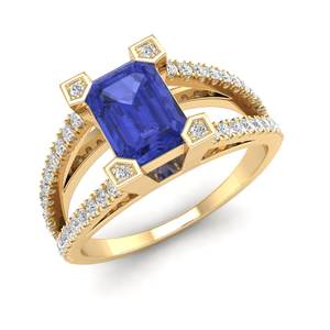 Anillo de Compromiso REYES de Diseño Elegante, Oro Sólido de 14K, Diamante Certificado por IGI, Corte Esmeralda, 1 Quilate, Tanzanita, Anillo Solitario - Product Image 2