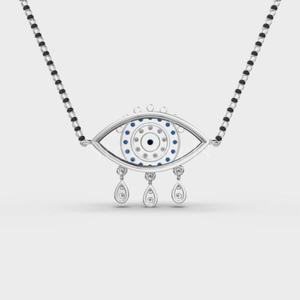 Ojo estrellado diamante plata Mangalsutra boda cadena con cuentas Diamante Negro ojo colgante rodeado de diamantes brillantes Stonewels - Product Image 6