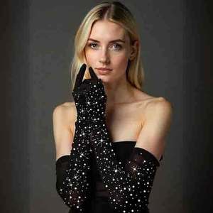 Nouveaux gants longs en maille strass scintillants pour femmes | Gants élégants de soirée d'opéra transparent - Product Image 3