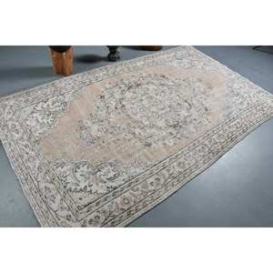 Alfombra turca Vintage Beige Blanco 5,4 X 9.3ft Lana y piel Patrón de retales de tejido plano para decoraciones de sala de estar - Product Image 2