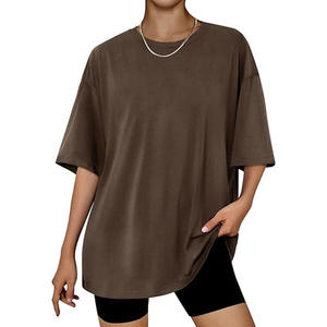 T-shirt surdimensionné décontracté de grande taille pour femmes couleur unie écologique Anti-rides longue longueur t-shirt d'été vêtements - Product Image 1
