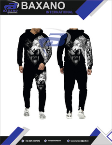 Conjuntos deportivos para hombre, unisex, de invierno, con capucha, informales, con estampado 3D de lobo, con sudadera ligera a prueba de viento. - Product Image 6