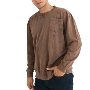 Vente en gros, sweat-shirt 100% coton lavé à l'acide, surdimensionné imprimé vintage, col rond d'automne, col rond, solide, teint uni - Product Image 2