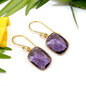 Style classique bleu topaze pierres précieuses Hydro Quartz coussin forme 22K plaqué or lunette boucles d'oreilles fête de noël femmes bijoux - Product Image 5