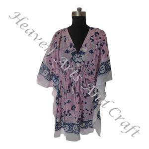 Nueva llegada 2024 indio bloque de mano estampado Kaftan Robe KFCS193 vestido de verano Kimono vacaciones vestido holgado ropa de mujer - Product Image 1