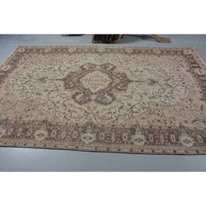 Alfombra turca Vintage de área grande de 6,2x9,8 pies, clásica, Beige, marrón, patrón de retazos, Material de lana, látex para pasillo de dormitorio - Product Image 3