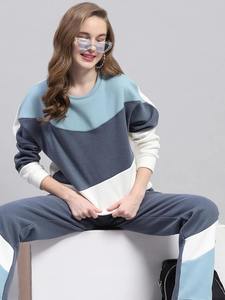 Custom <b>Women</b> Two Piece Color Block Tracksuit Set Crew Neck Sweatshirt and Jogger <b>Pants</b> Casual <b>Lounge</b> Wear OEM Wholesale - Product Image 4