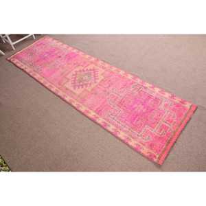 Alfombra Turca Vintage, Alfombra de Pasillo de 3x10.1 pies (91x308 cm), Alfombra de Lana con Estampado Animal Rosa - Product Image 3