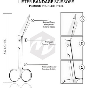 1 Uds tijeras quirúrgicas de acero inoxidable Premium Lister vendaje corte instrumento de primeros auxilios Manual estándar de seguridad-MOL al por mayor - Product Image 2
