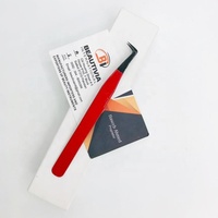 Pince à épiler professionnelle pour extensions de cils, 90 degrés, fine, rouge et noire, à forte adhérence, pour volume, en acier inoxydable, à pointe fine