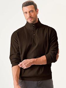 Sweat-shirt décontracté à manches longues et col montant en velours côtelé avec boutons pour hommes pulls à capuche et sweatshirts avec poches - Product Image 5
