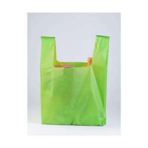 Bolsas de transporte de almidón de maíz biodegradable impresas personalizadas, bolsas de embalaje reutilizables ecológicas con asa de bucle suave al por mayor - Product Image 1