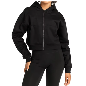 Sudadera con capucha corta personalizada para mujer, Jersey informal de gran tamaño, sudadera recortada, estampado frontal sólido, estilo de verano de longitud corta - Product Image 2