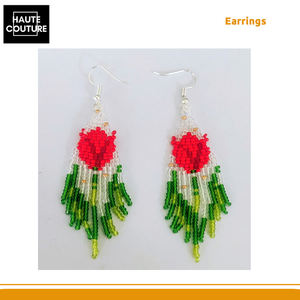 Pendientes de Tallo de Tulipán con Cuentas Bordadas a Mano de Alta Calidad, 6 cm de Largo, con Borlas Largas para Mujer - Product Image 2