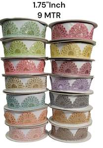 Custom made in sequence stitched floral designed <b>laces</b> in scalloping pattern for enhancing look of garments in 2.5 inch width. - Product Image 2