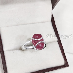 Joyería de piedra áspera, anillo para mujer, piedra preciosa Natural crudo de rubí, piedra natal de Julio, banda de alambre, joyería de Navidad, anillo de Plata de Ley 925 - Product Image 2