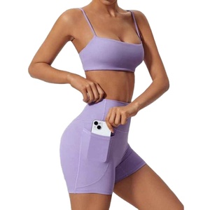 Conjunto de Shorts y Sujetador Deportivo de Yoga para Mujer, de Secado Rápido, Compresión, Transpirable, Elástico, con Diseño Trenzado y Cierre con Cordón - Product Image 1