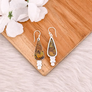 Boucles d'oreilles pendantes en pierre de jaspe de fruits en laiton de style bohème pour femmes Cadeau tendance pour les mariages, les fiançailles, les fêtes, les anniversaires - Product Image 4