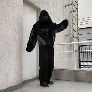 Sweat à capuche vintage pour homme délavé à l'acide avec blocs de couleur contrastés, coupe ample, broderie et patch, teint uni pour l'hiver - Product Image 3