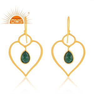 Best Selling Sterling Silver 18K Gold Plated <b>Green</b> Aventurine Quartz Gemstone Heart Shape Earring Demi Fine Jewelry Manufacturer - Product Image 4