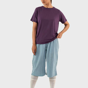 Camisetas de Algodón 100% OEM, Unisex, Corte Ajustado, Minimalistas, Color Morado Sólido, Cuello Redondo, Manga Corta, Verano, Casual, Tallas Grandes - Product Image 1
