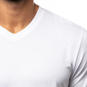 T-shirts à col en V personnalisés de haute qualité à séchage rapide pour hommes, en coton Pima blanc, t-shirt vierge imprimé avec logo - Product Image 4