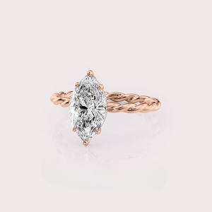 Marquise Cut Lab Grown Diamond Engagement <b>Ring</b> with Twisted Rope <b>Band</b> in 14k White / Yellow And Rose Gold - Product Image 2