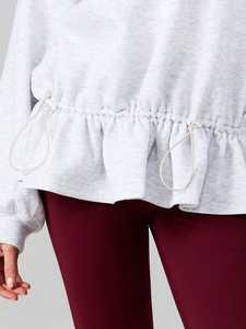 <b>Women</b> Oversized <b>Fleece</b> Hoodie Solid Color Drawstring Gathered Hem Loose Fit Drop Shoulder Hooded <b>Top</b> OEM ODM Wholesale - Product Image 3