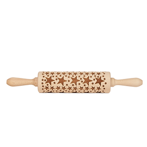 Rouleau à pâtisserie en bois de hêtre gravé, motif flocon de neige, rouleau à embosser pour biscuits de Noël 38 cm, personnalisable OEM - Product Image 2
