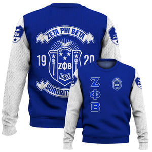 Suéter Zeta Phi Beta 1920 ZPhiB Sorority Knit Azul Blanco Chenille Bordado Vida griega Divine Nine Sisterhood Wear - Product Image 6