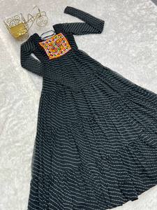 Indian Navratri Designer Women's Elegant Silk Dress Long Gown Mirror work Lace Border Indian Pakistani Style Party Wear - Product Image 4